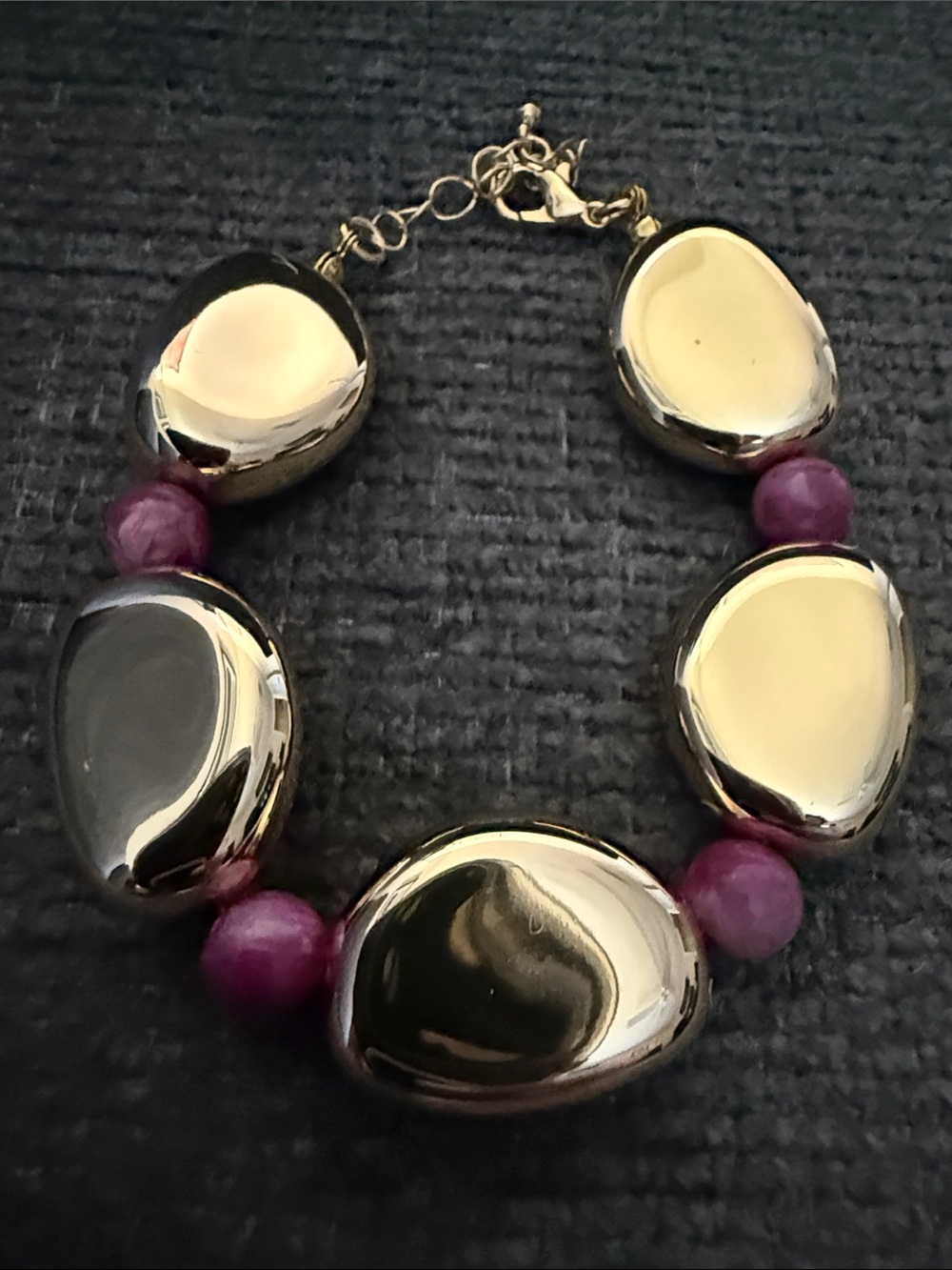 Silver-Tone Statement Bracelet with Purple Beads